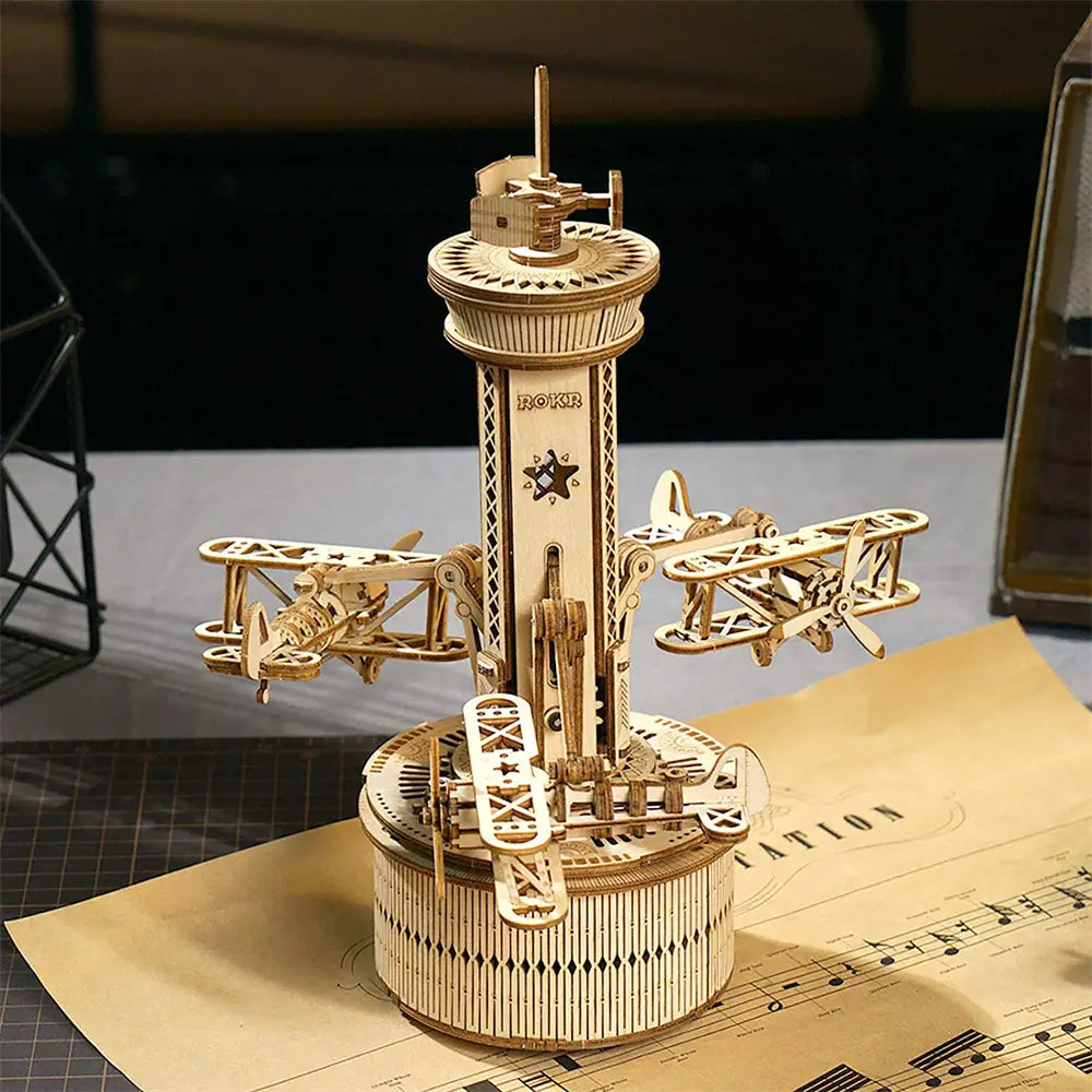 Airplane Control Tower Wooden Model Kit 255 Pieces for Ages 8 and Up