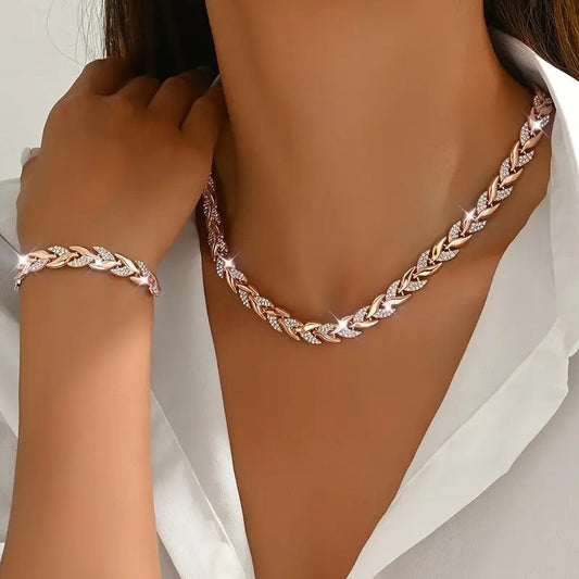 Willow Luxe: Women's Diamond Leaf Bracelet Necklace - LauBelle Brand