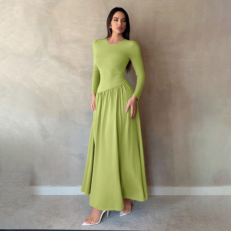 ElegaBase Pleated Solid Maxi Dress - LauBelle Brand