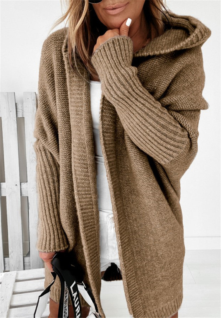 Chic Bat Sleeve Oversized Hooded Cardigan Sweater - LauBelle Brand