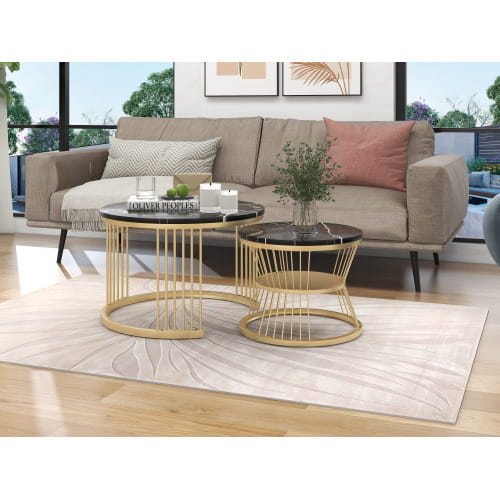 Moderne Nesting Coffee Table Set with Marble Veneer Round Design