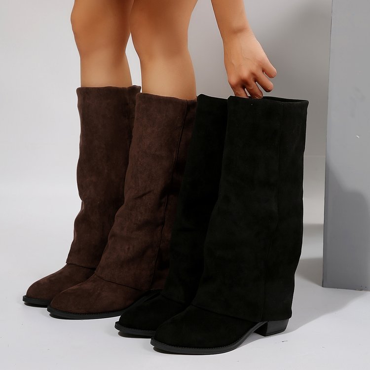 Chunky Heel Cowboy Boot Plus Size Knight Frye Boot - LauBelle