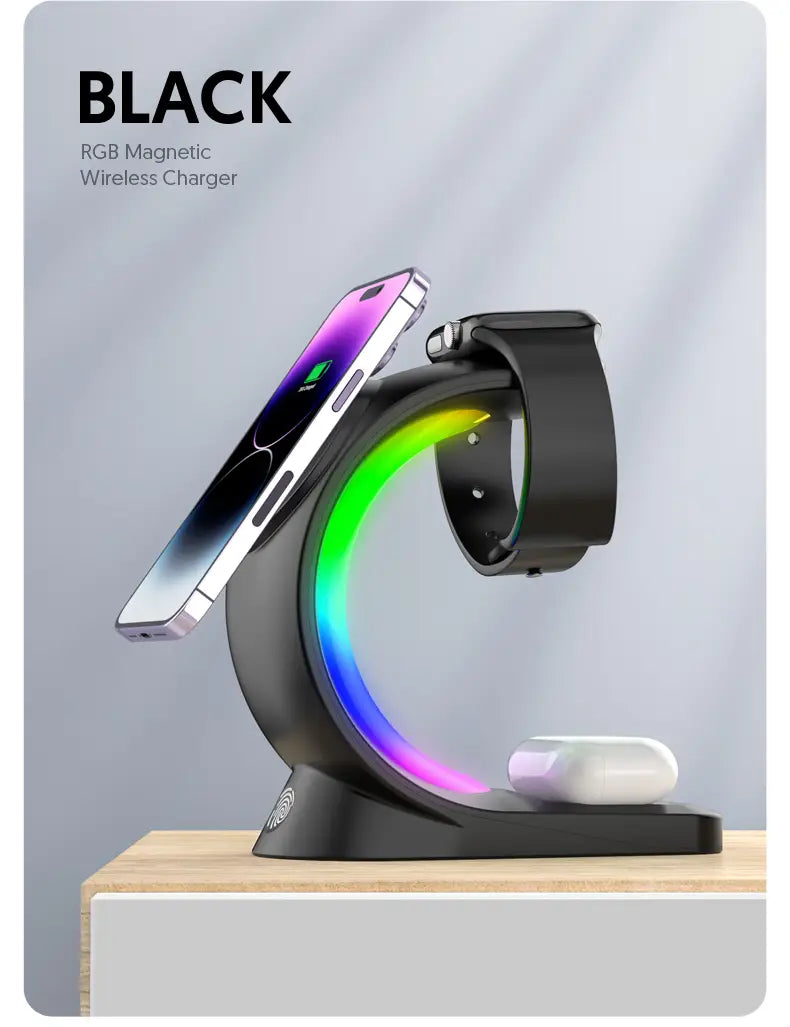 Magnetic Wireless Charger with RGB Lighting and Foreign Body Detection
