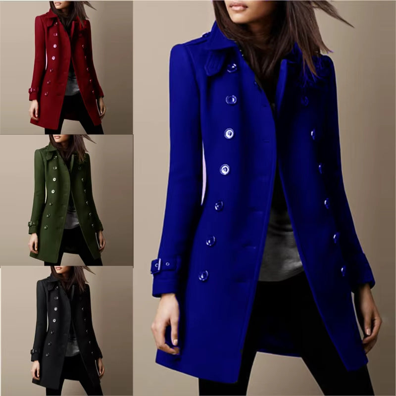 Urban Chic: Women's Double-Breasted Wool Overcoat - LauBelle