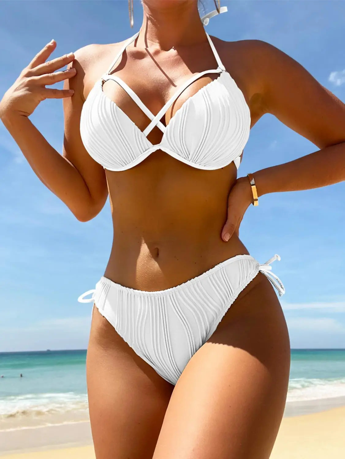 Ladies Belt Chest Pad Sexy Bikini Sleeveless Casual Split Swimsuit