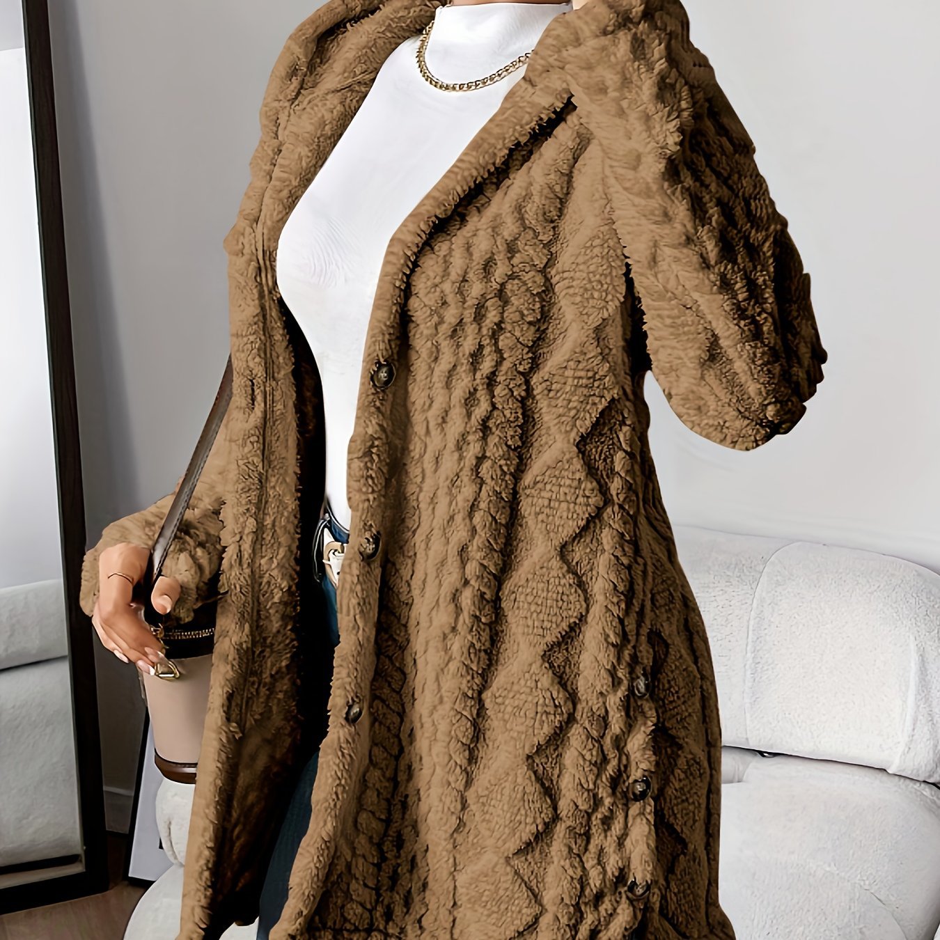 Frosty Chic Women’s Long Hooded Cardigan Coat - LauBelle