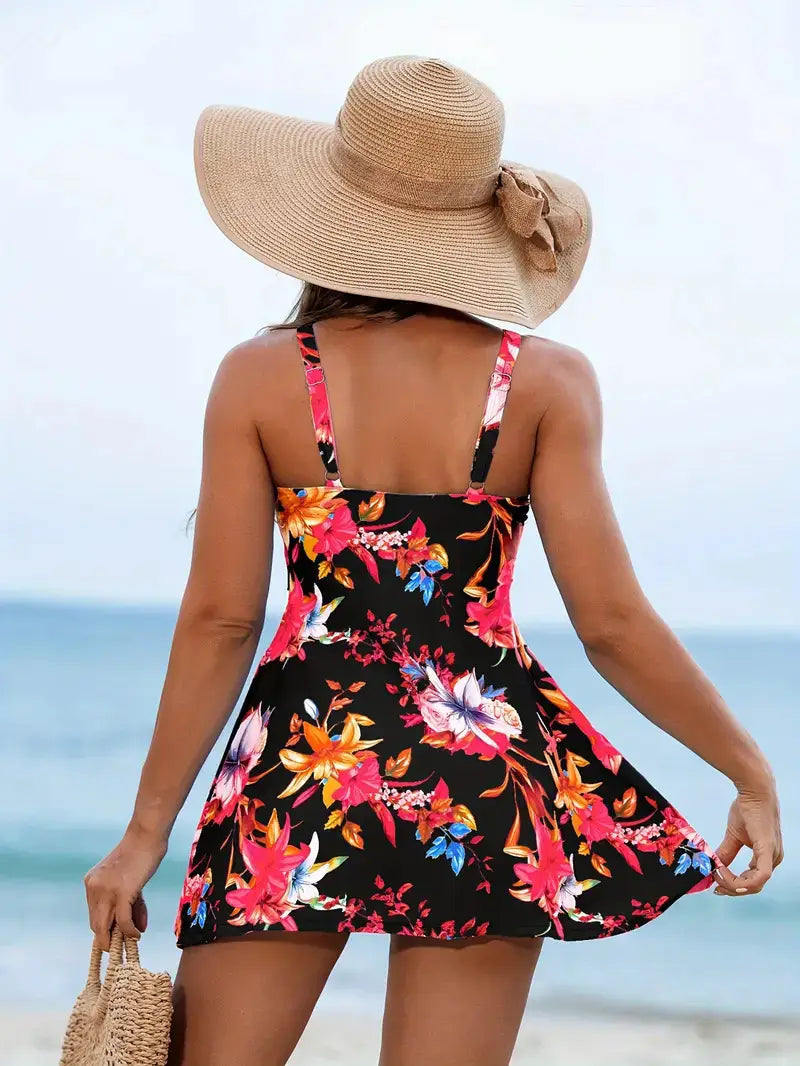 Slim Looking Belly Covering Sexy Print Two-piece Skirt Swimwear