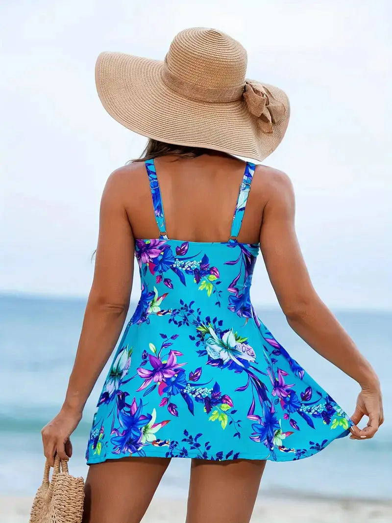 Slim Looking Belly Covering Sexy Print Two-piece Skirt Swimwear