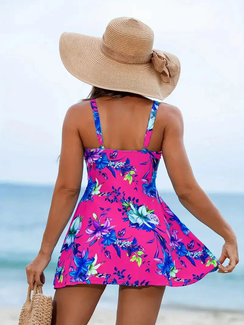 Slim Looking Belly Covering Sexy Print Two-piece Skirt Swimwear
