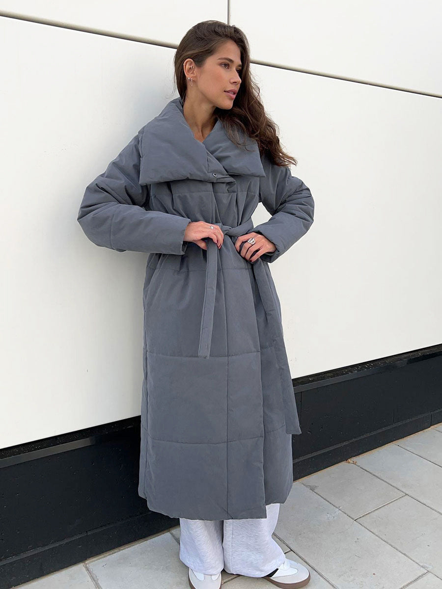 Luxe Lapel Cotton Coat – Warm, Casual, Lace-Up Winter Wear - LauBelle