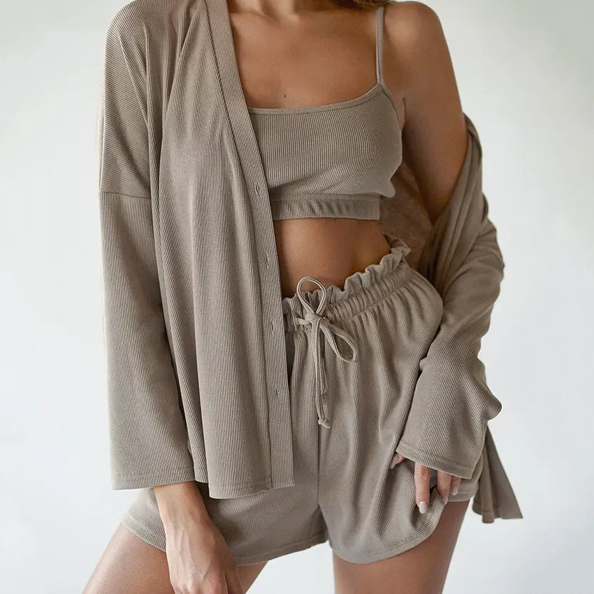 Knitted French Ice Silk Rib Wrap Chest Underwear Comfortable Women’s Pajamas