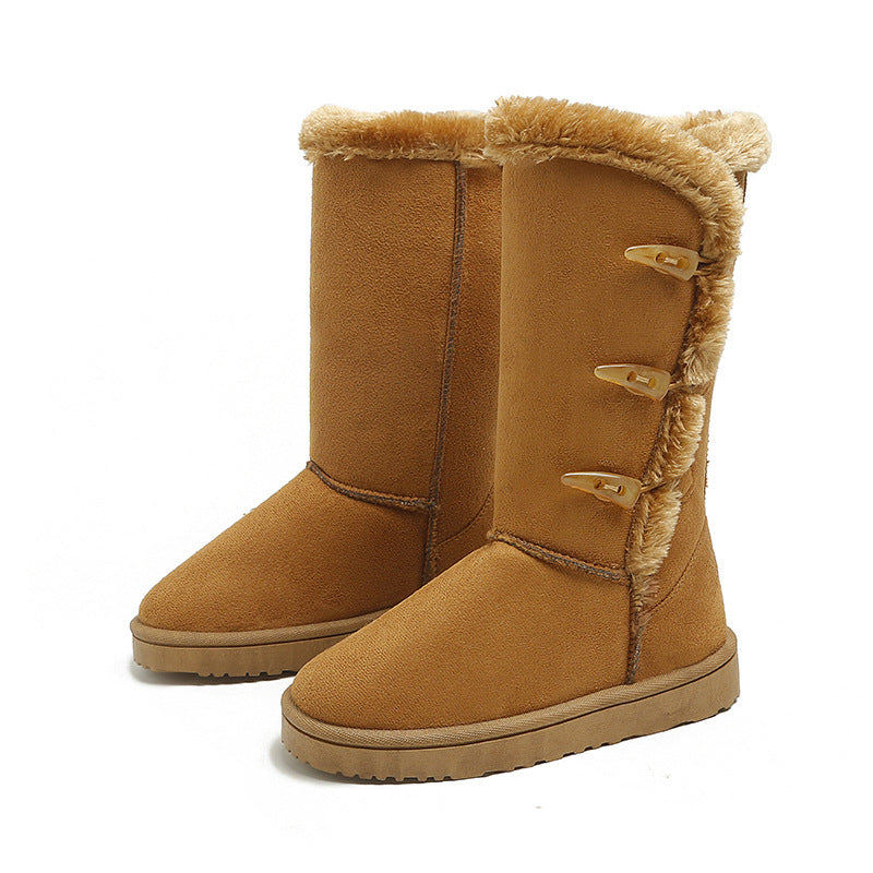 Cotton Shoes Thickened Mid-top Snow Boots Middle Tube Leather Boots - LauBelle