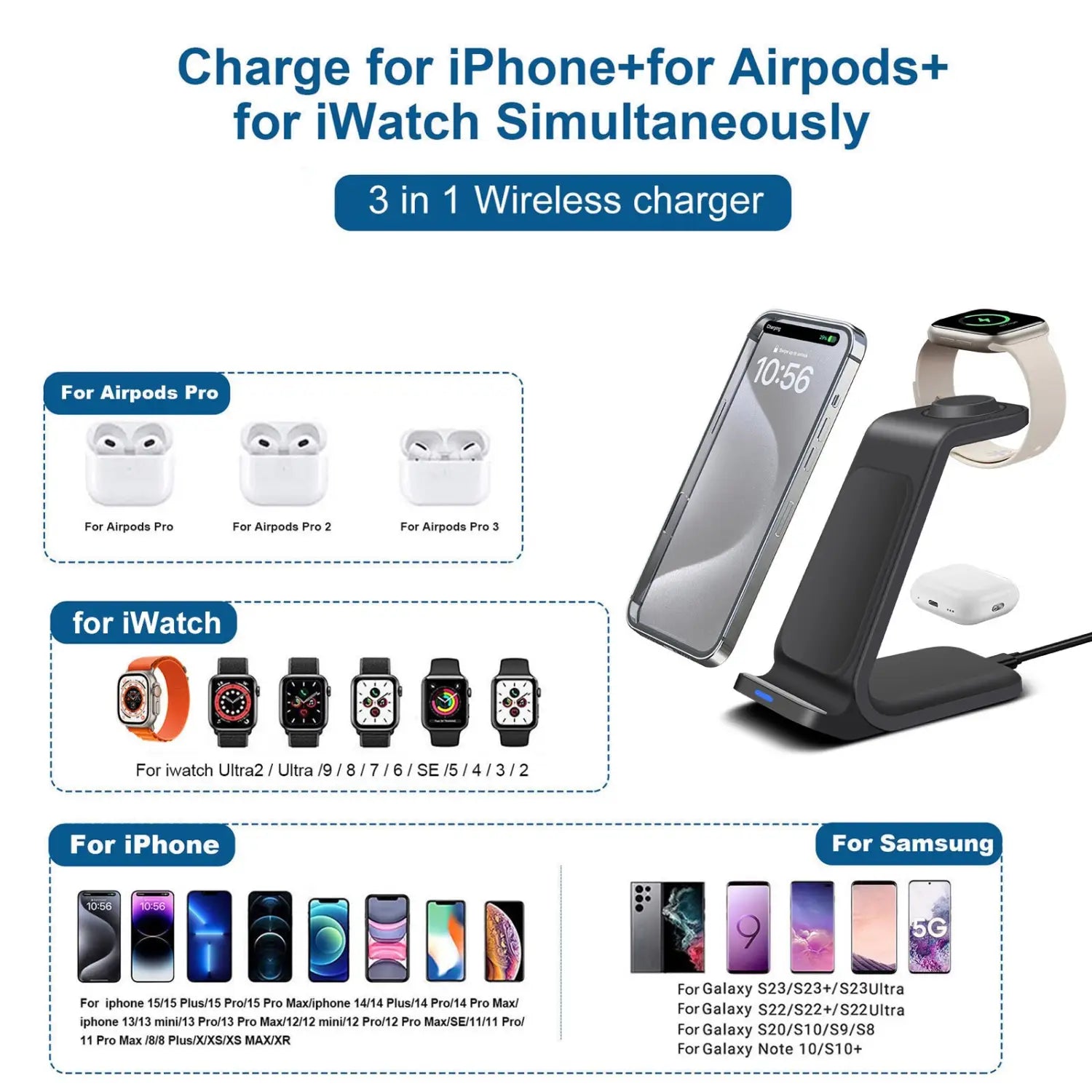 Three In One Wireless Charger Bracket Base for Multiple Devices