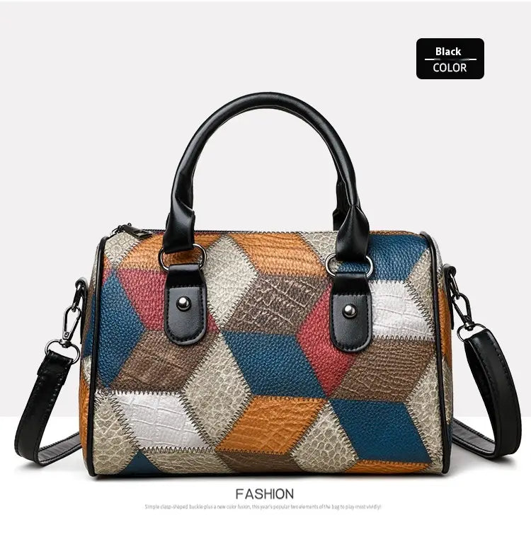 Zwarte en bruine PU Rhombus cilinder crossbody koffer