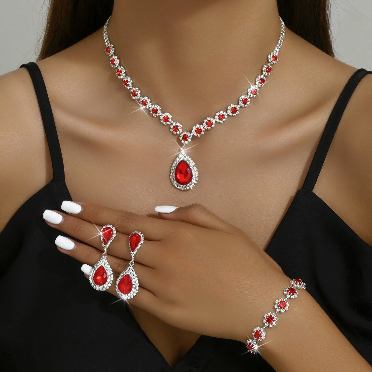 Bridal Glam 3-Piece Jewelry Set: Necklace, Studs, Bracelet - LauBelle Brand