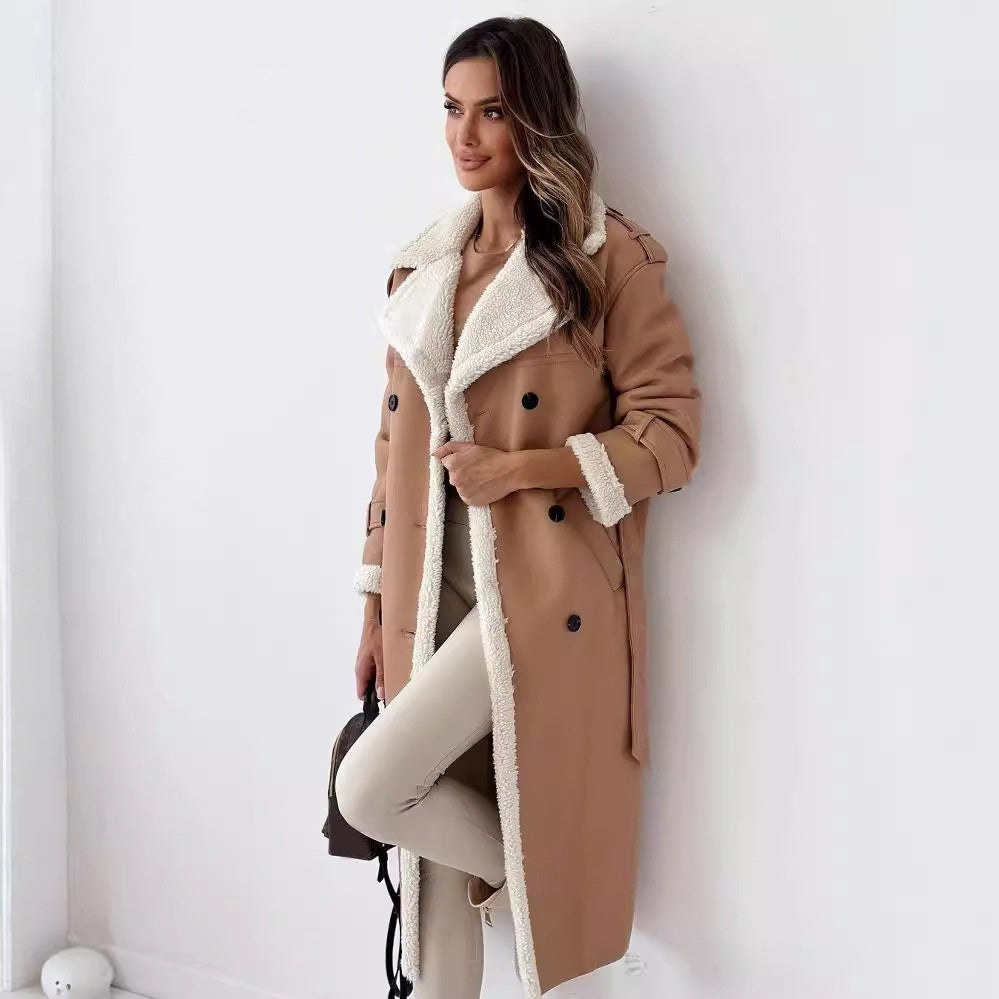 Chic Belted Double-Breasted Winter Trench Coat Women
