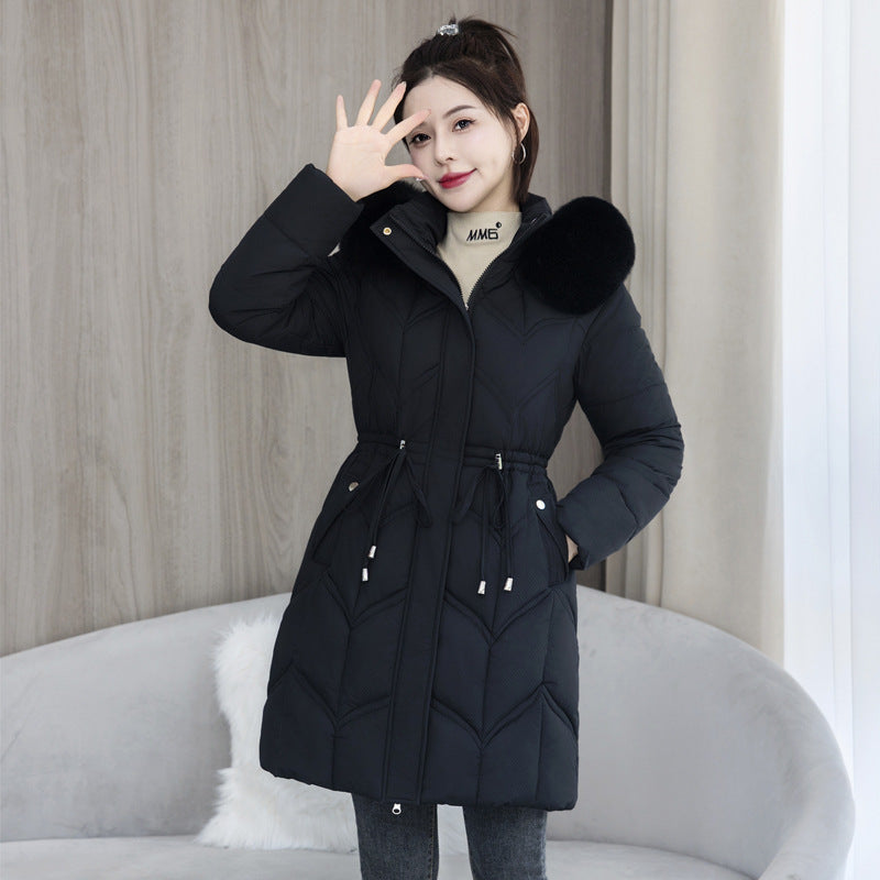 Arctic Luxe: Mid-Length Fur Collar Cotton Coat - LauBelle