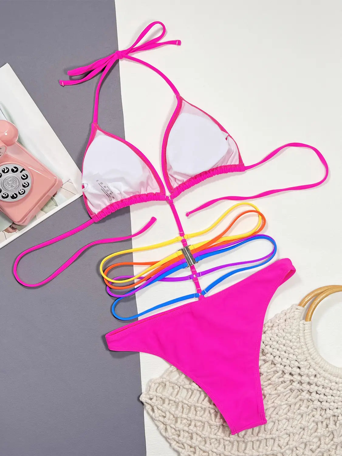 Women’s Colorful Striped Bikini Bottoms With Chest Pad Wireless Cup