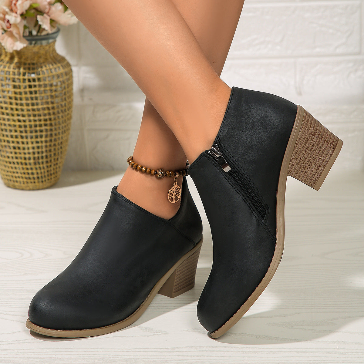 ZipUp Chunky Ankle Boots - Women's Fall/Winter Style - LauBelle