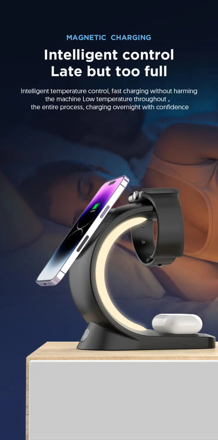 Magnetic Wireless Charger with RGB Lighting and Foreign Body Detection