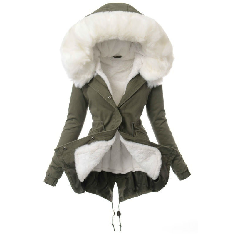Cozy Luxe Fur-Collar Hooded Cotton-Padded Jacket - LauBelle