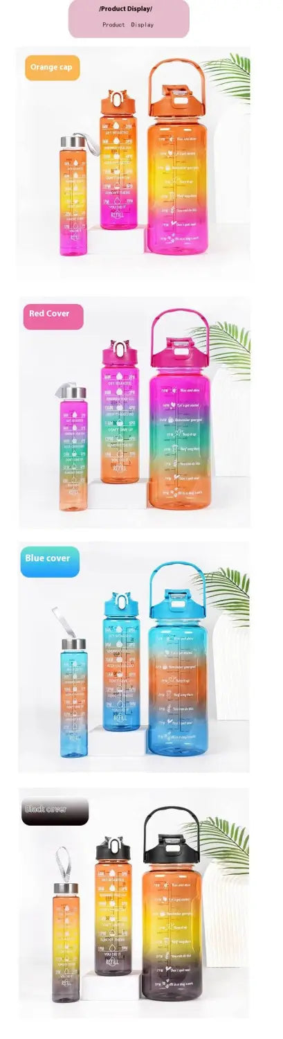 Gradient Color Motivational Water Bottles Set 3 Piece with Straw Cup