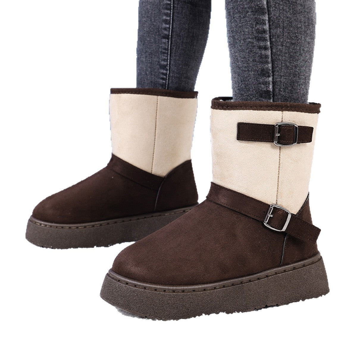 Round Toe Fashionable And Comfortable Furry Slip-on Snow Boots For Women - LauBelle