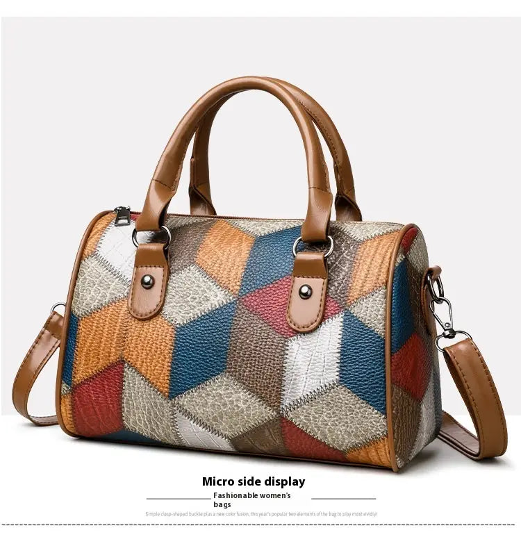 Zwarte en bruine PU Rhombus cilinder crossbody koffer