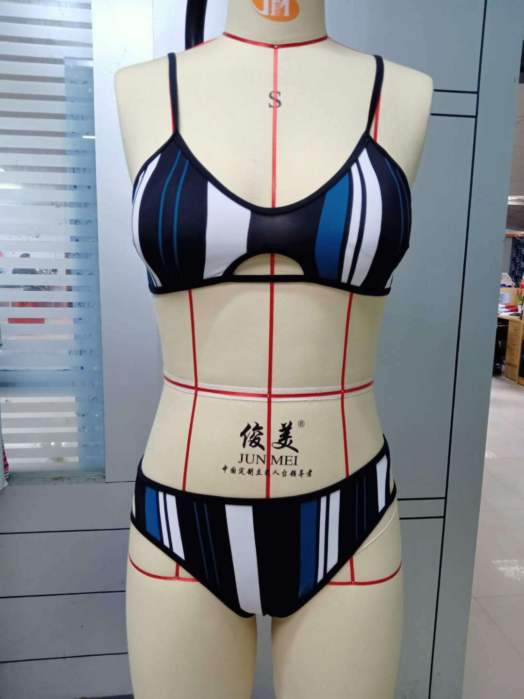 Europese en Amerikaanse verticaal gestreepte bikini