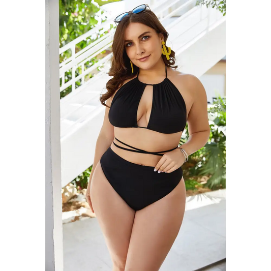Amazon Foreign Trade Large Size 5XL New Black Sexy Bikini High Waist Slim Body Covering Belly Sexy Bikini