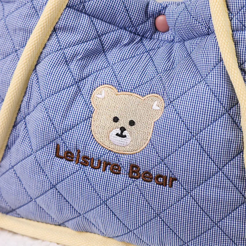 Animal Embroidery Ultra Light Cotton Storage Bag Blue and White
