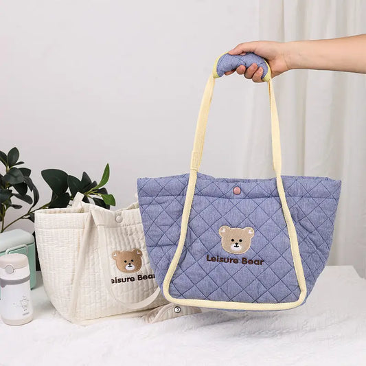 Animal Embroidery Ultra Light Cotton Storage Bag Blue and White