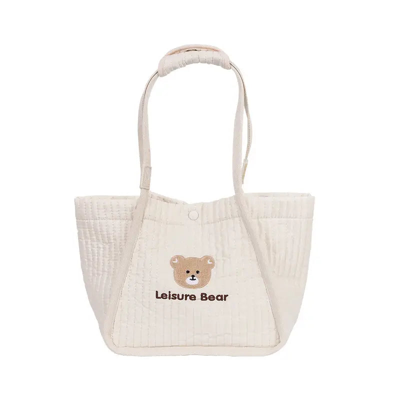 Animal Embroidery Ultra Light Cotton Storage Bag Blue and White - White