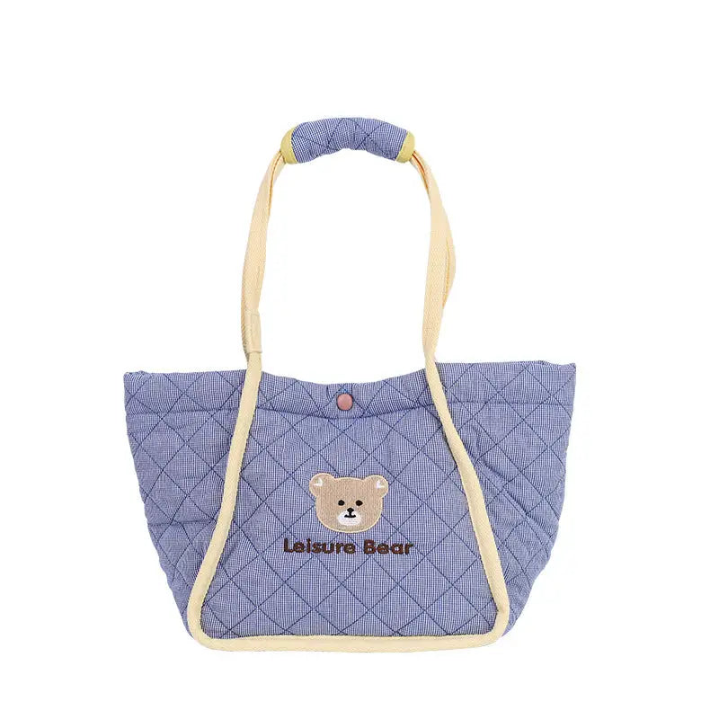 Animal Embroidery Ultra Light Cotton Storage Bag Blue and White - Blue