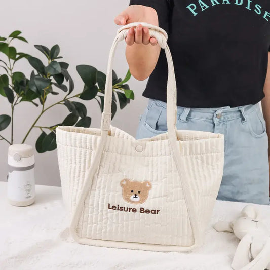 Animal Embroidery Ultra Light Cotton Storage Bag Blue and White