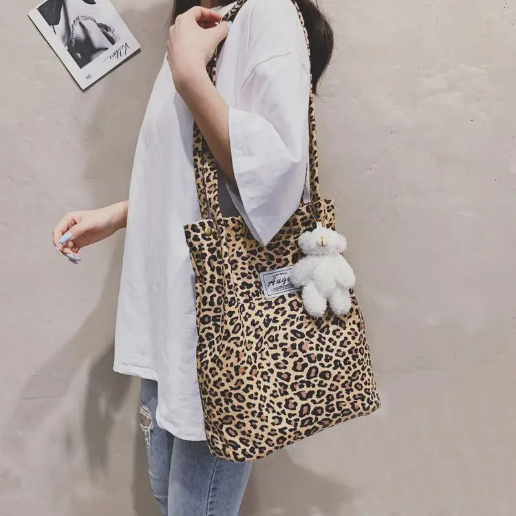 Animal Print Nylon Casual Handbag with Outer and Sandwich Pockets