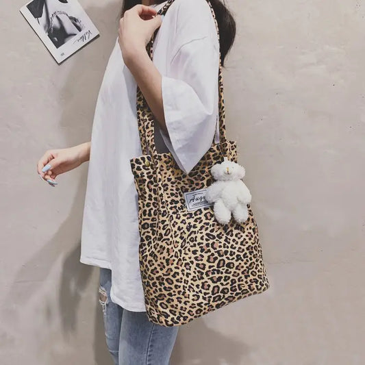 Animal Print Nylon Casual Handbag with Outer and Sandwich Pockets