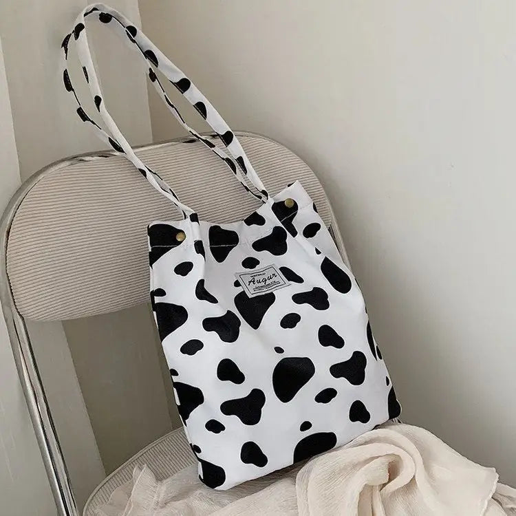 Animal Print Nylon Casual Handbag with Outer and Sandwich Pockets - Cows Pattern / Without Accessories
