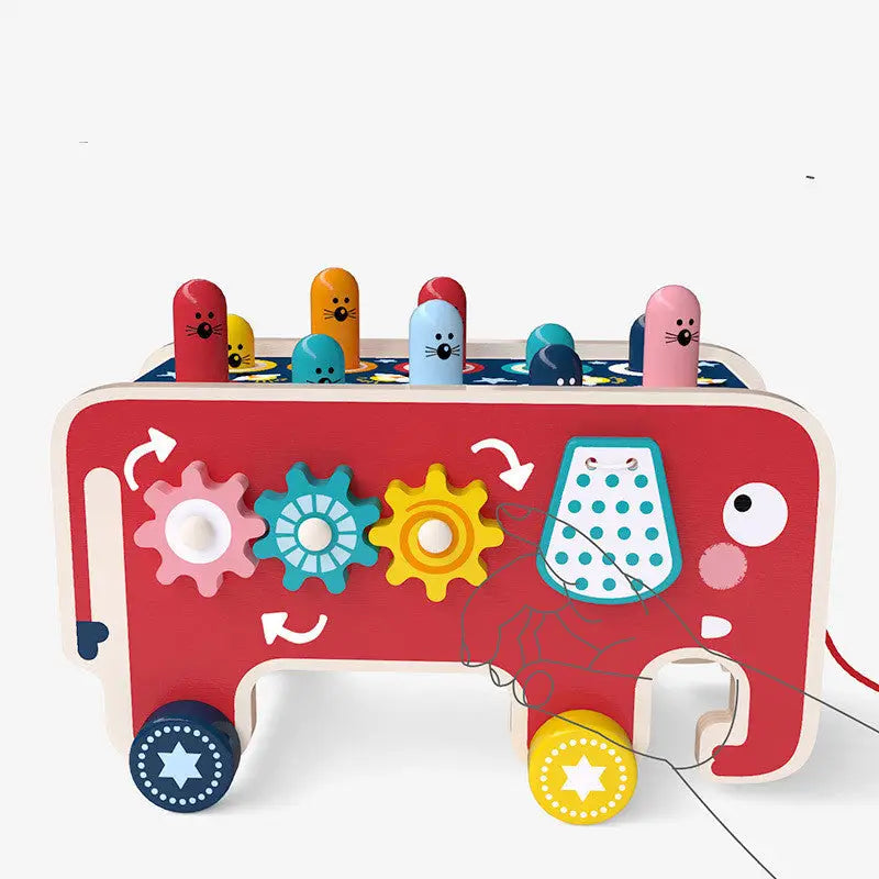 Animal Tunes: Montessori Wooden Bus & Pounding Bench - Red