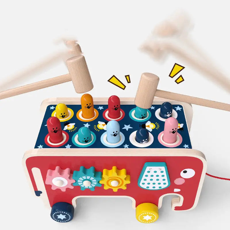 Animal Tunes: Montessori Wooden Bus & Pounding Bench - Red