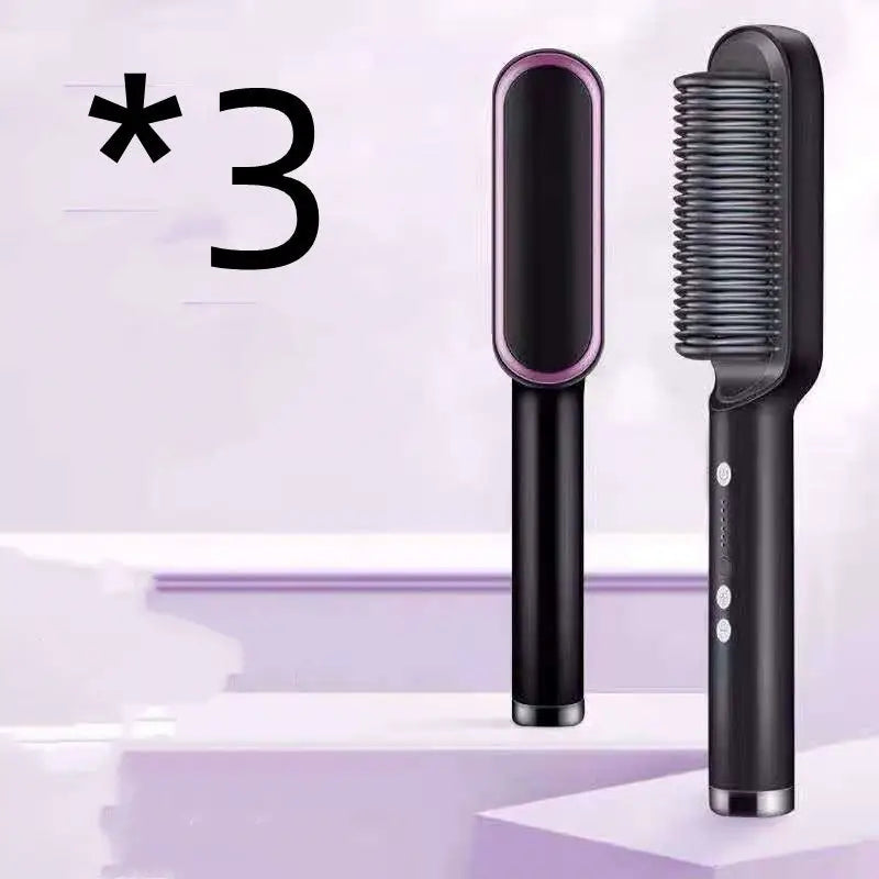 Anti Scald Hair Straightening Comb with Intelligent Temperature Control 3pcs A Black / US / With box