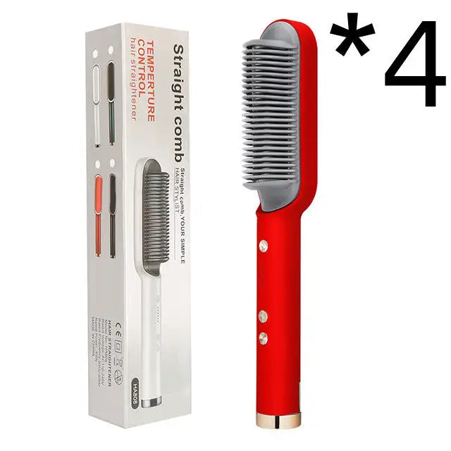 Anti Scald Hair Straightening Comb with Intelligent Temperature Control 4pcs Red / US / With box
