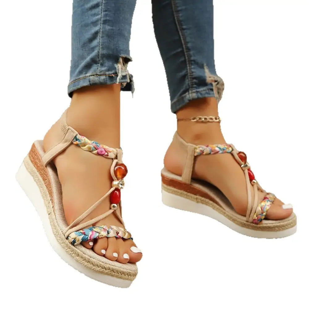 Apricot PU Fish Mouth Shoes with Elastic Band and EVA Sole