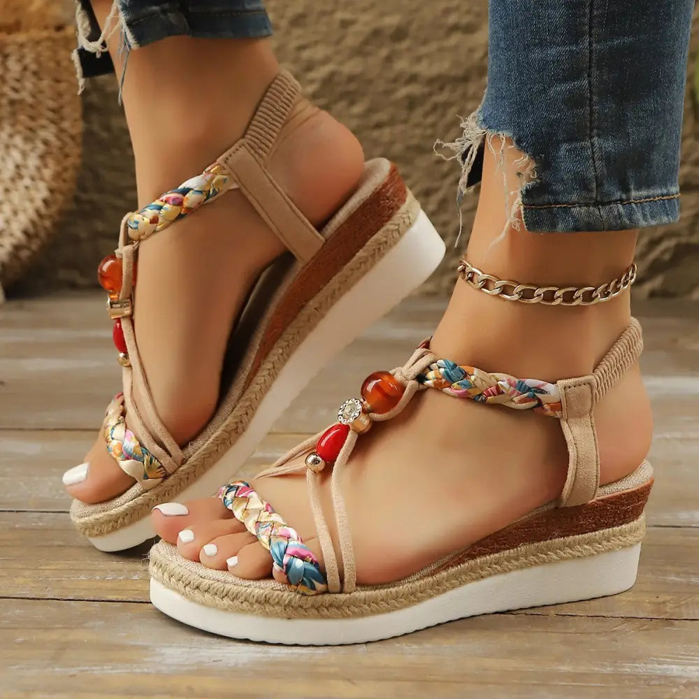 Apricot PU Fish Mouth Shoes with Elastic Band and EVA Sole