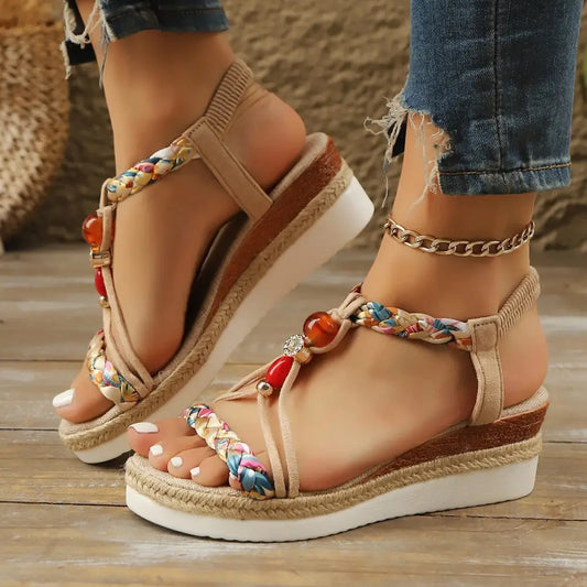 Apricot PU Fish Mouth Shoes with Elastic Band and EVA Sole