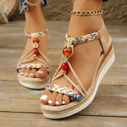 Apricot PU Fish Mouth Shoes with Elastic Band and EVA Sole