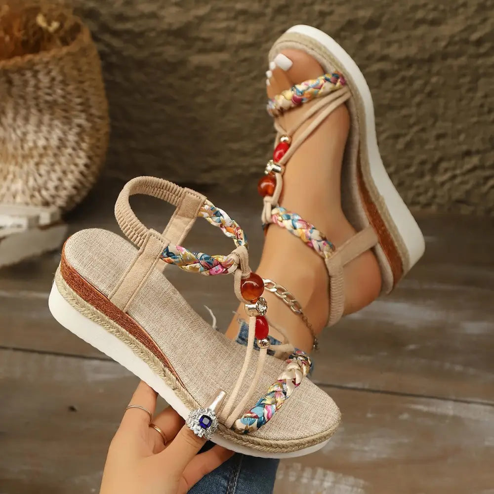 Apricot PU Fish Mouth Shoes with Elastic Band and EVA Sole
