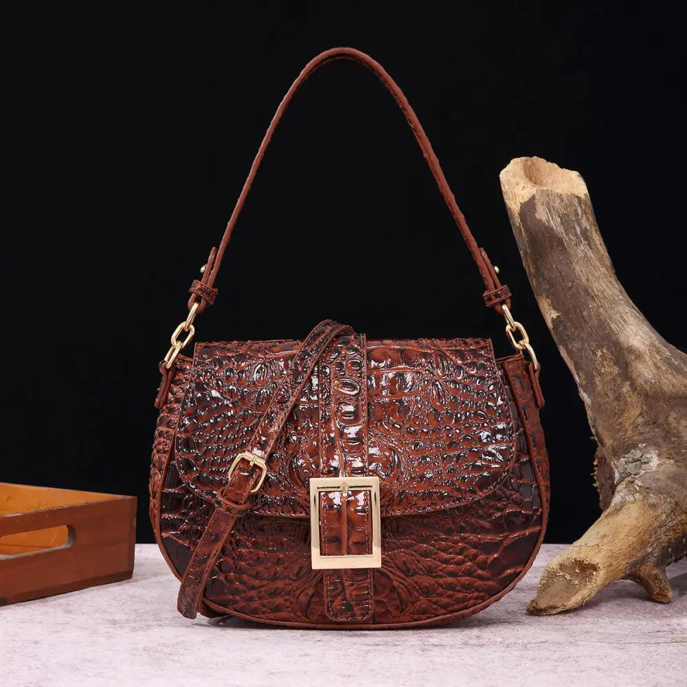 Armpit Chic: Handheld Crossbody Baguette Bag - PG870 Oil Wax Brown