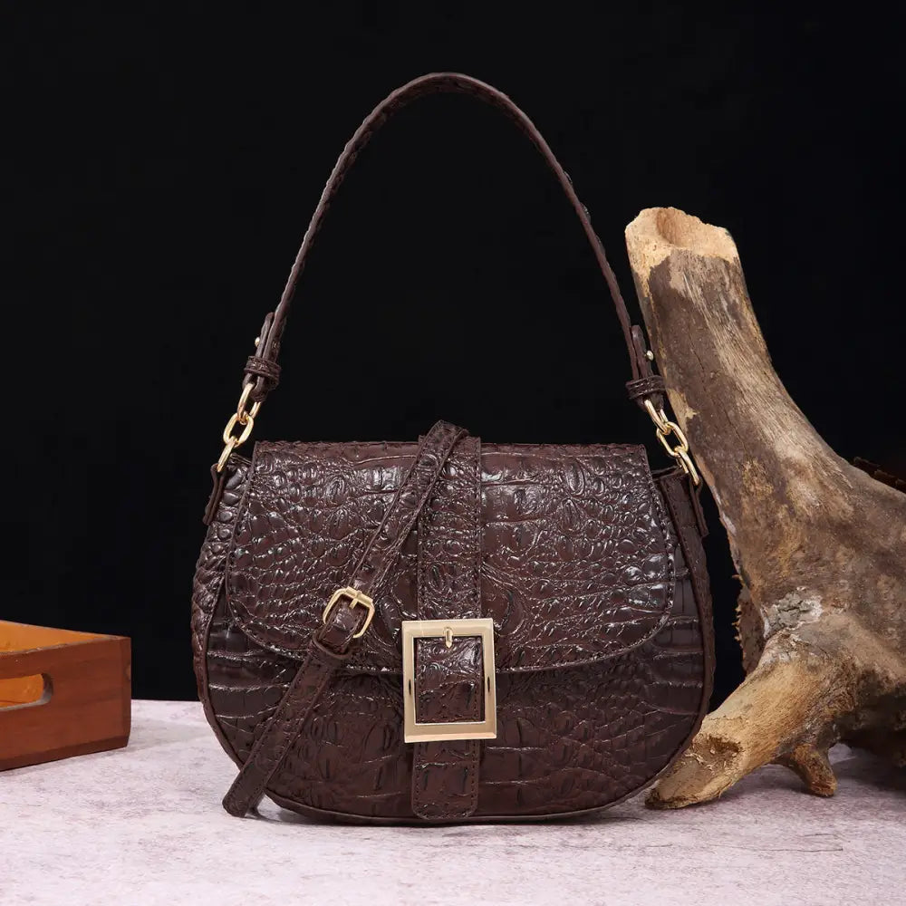 Armpit Chic: Handheld Crossbody Baguette Bag - PG870 Walnut Brown