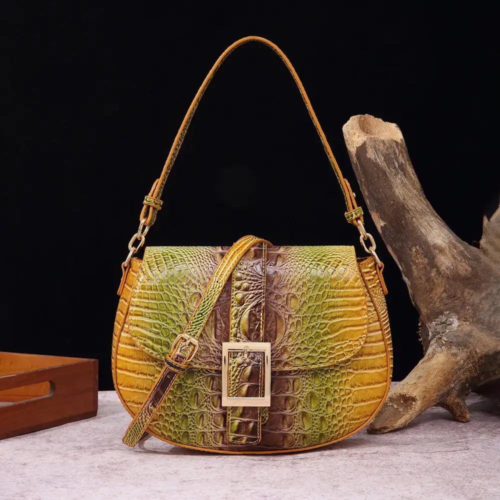 Armpit Chic: Handheld Crossbody Baguette Bag - PG87014 Brown Goldfish Color